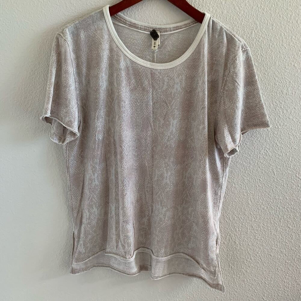 Free People We The Free Light Animal Print Slightly Oversized Soft Tee Small
